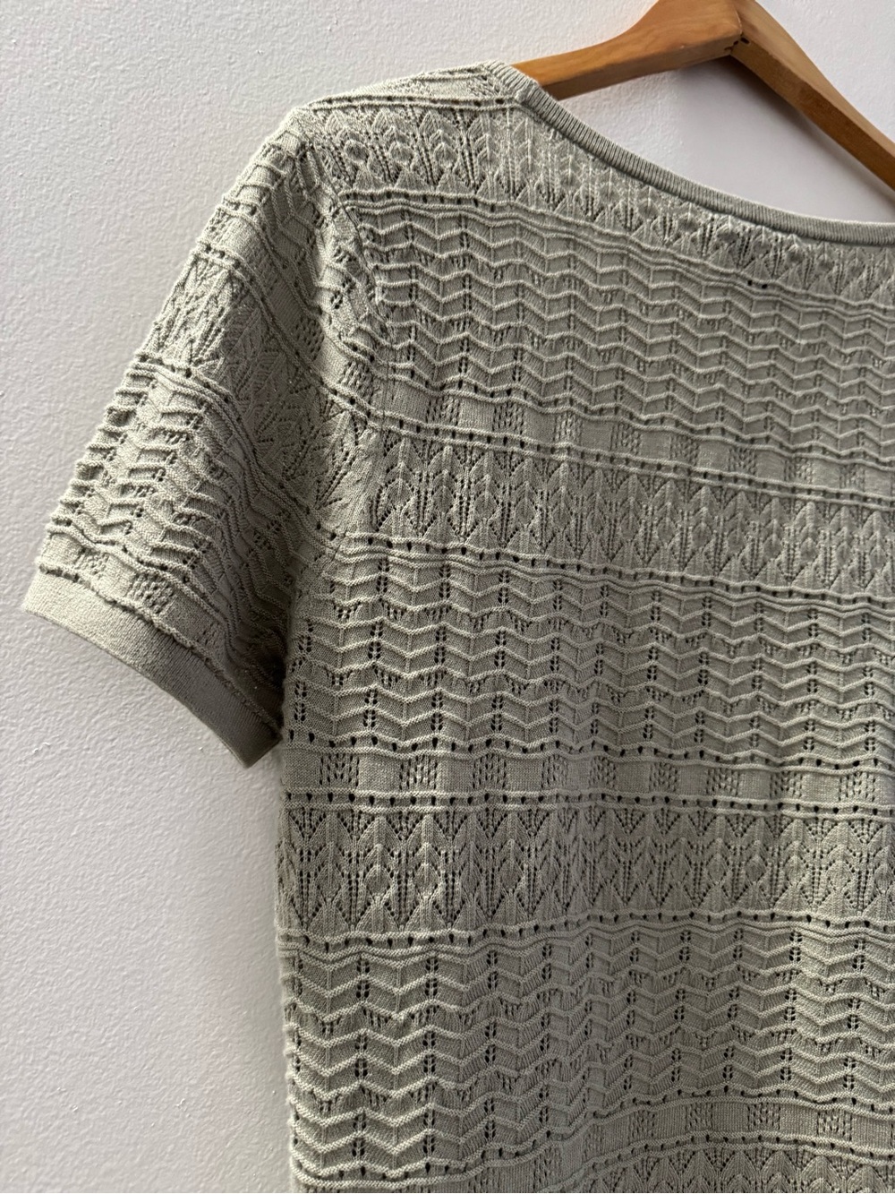 PAIGE Openwork Knit Short Sleeve Top in Sage Green - Picture 8 of 12